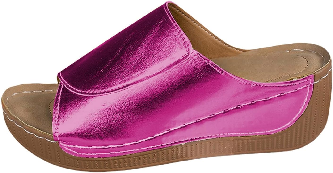 

Летние сандалии для женщин с широкой колодкой, на платформе и танкетке, дышащие с открытым носком, удобные тапочки с поддержкой свода стопы, легкое надевание, повседневная обувь для прогулок, свадебные и вечерние туфли Generic, розовый