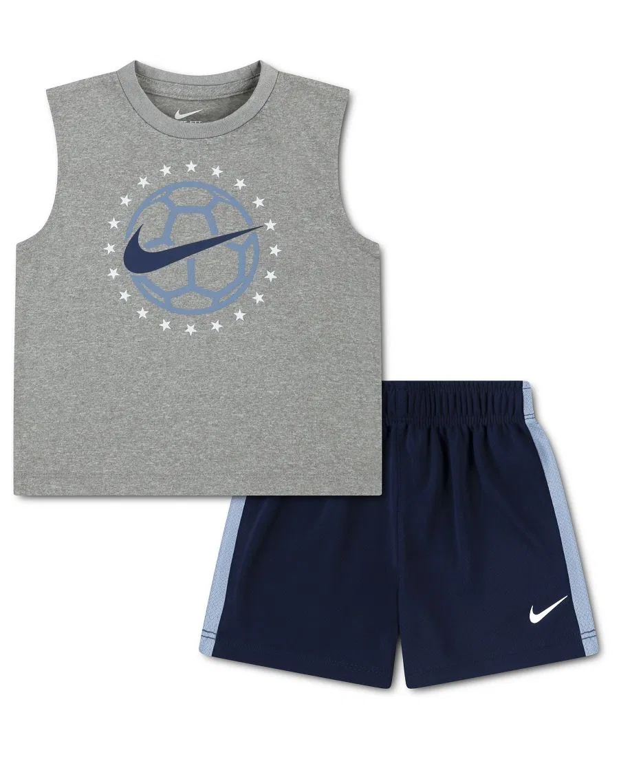 Детский комплект для мальчиков Goal Mode: майка и шорты (2T-4T), 2 предмета Nike, серый/темно-синий