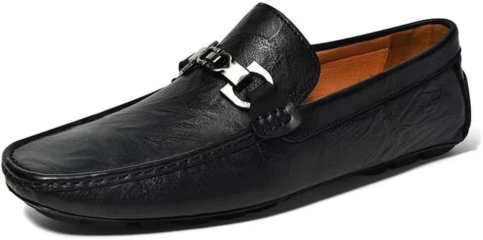 Мокасины кожаные Mens Loafers Driving Moccasins, черный SayfuR
