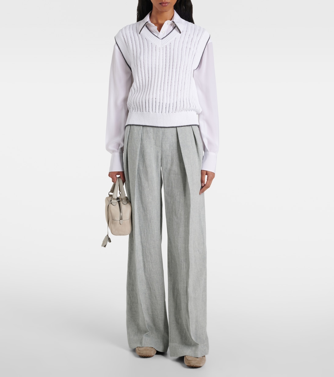 Широкие брюки из смесовой льняной ткани Brunello Cucinelli, Light Grey — фото 2