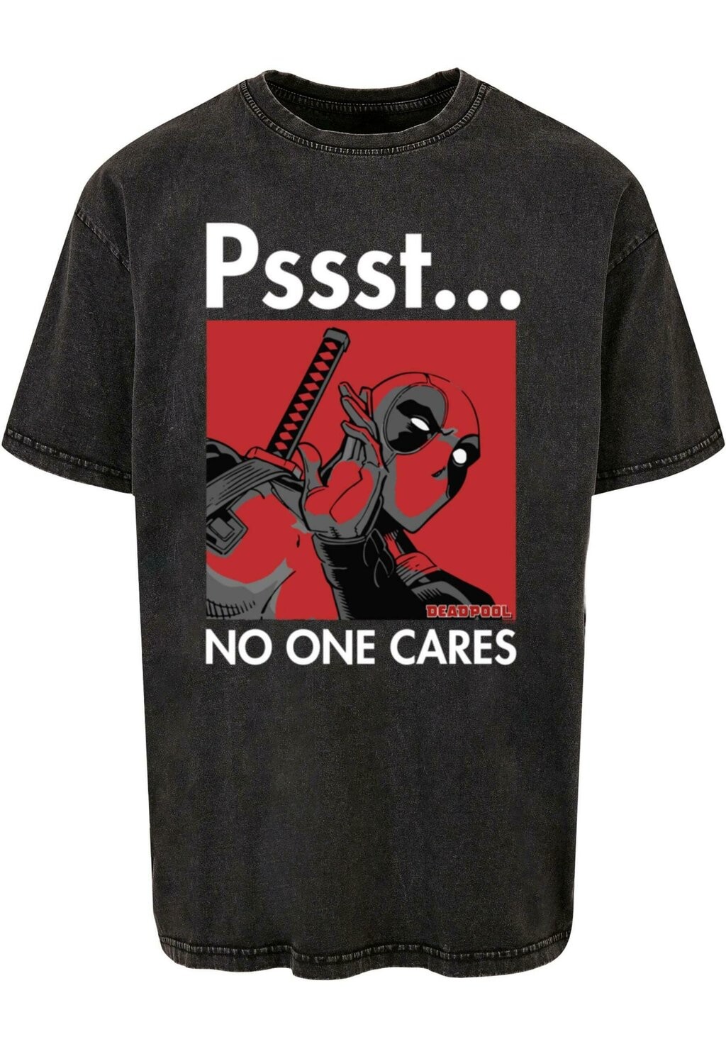 

Футболка с принтом DEADPOOL NO ONE CARES ACID WASHED ABSOLUTE CULT, черный
