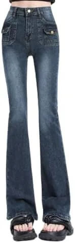 

Женские джинсы-джеггинсы Vintage Y2K с низкой посадкой и расклешенным силуэтом DGHM-JLMY