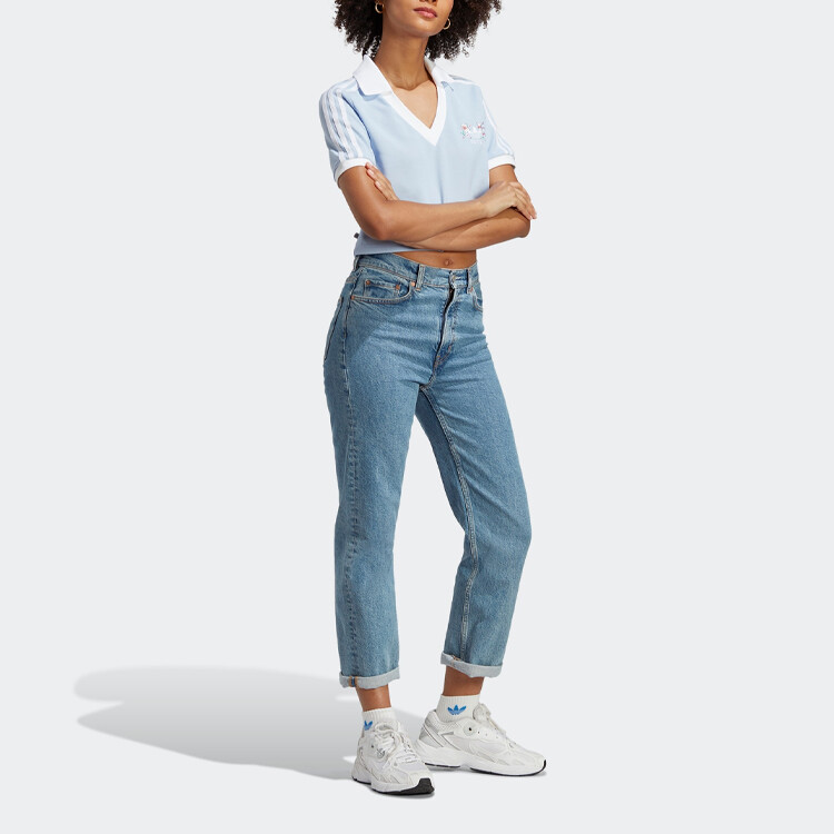 Футболка Adidas Originals с v-образным вырезом и цветочным узором, цвет Blue Dawn — фото 2