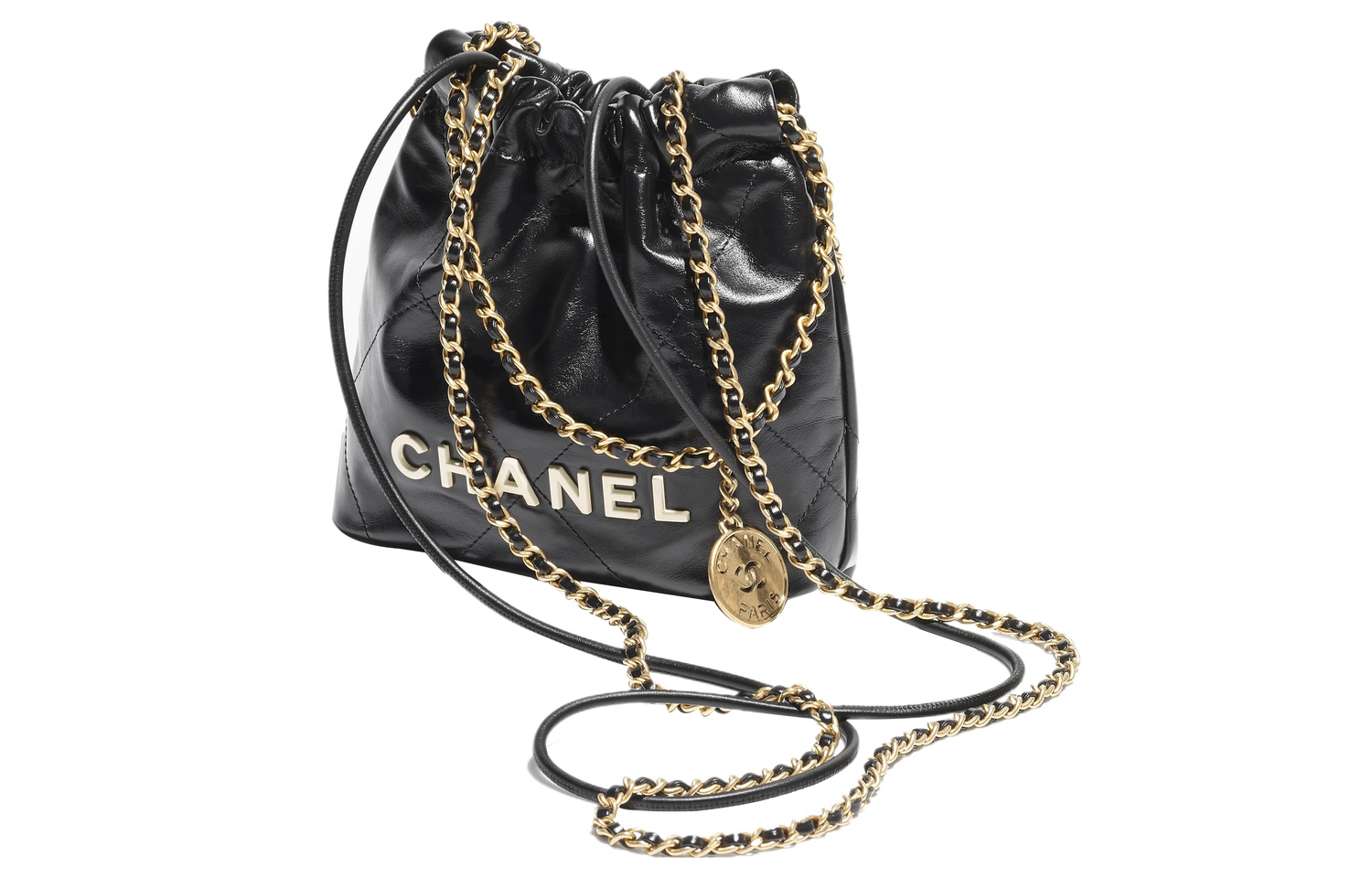 CHANEL Сумка 22Bag Shiny Calfskin, ведро, кроссбоди, мини-сумка через плечо, женская, черная — фото 2