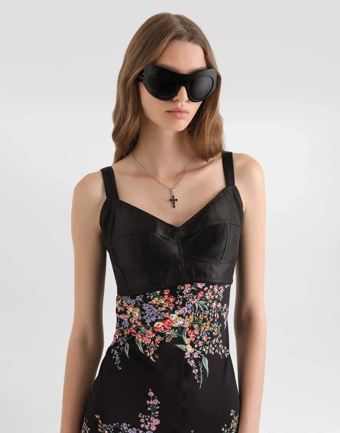 Длинное платье из шармеза с принтом "букеты цветов" DOLCE & GABBANA, белый — фото 4