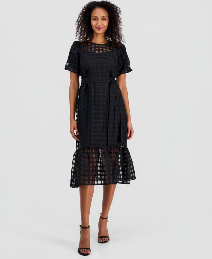 

Женское миди-платье с рукавами-пузырями и поясом Robbie Bee, Black