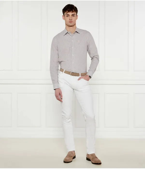Льняная рубашка Regular fit Emporio Armani, бежевый — фото 2