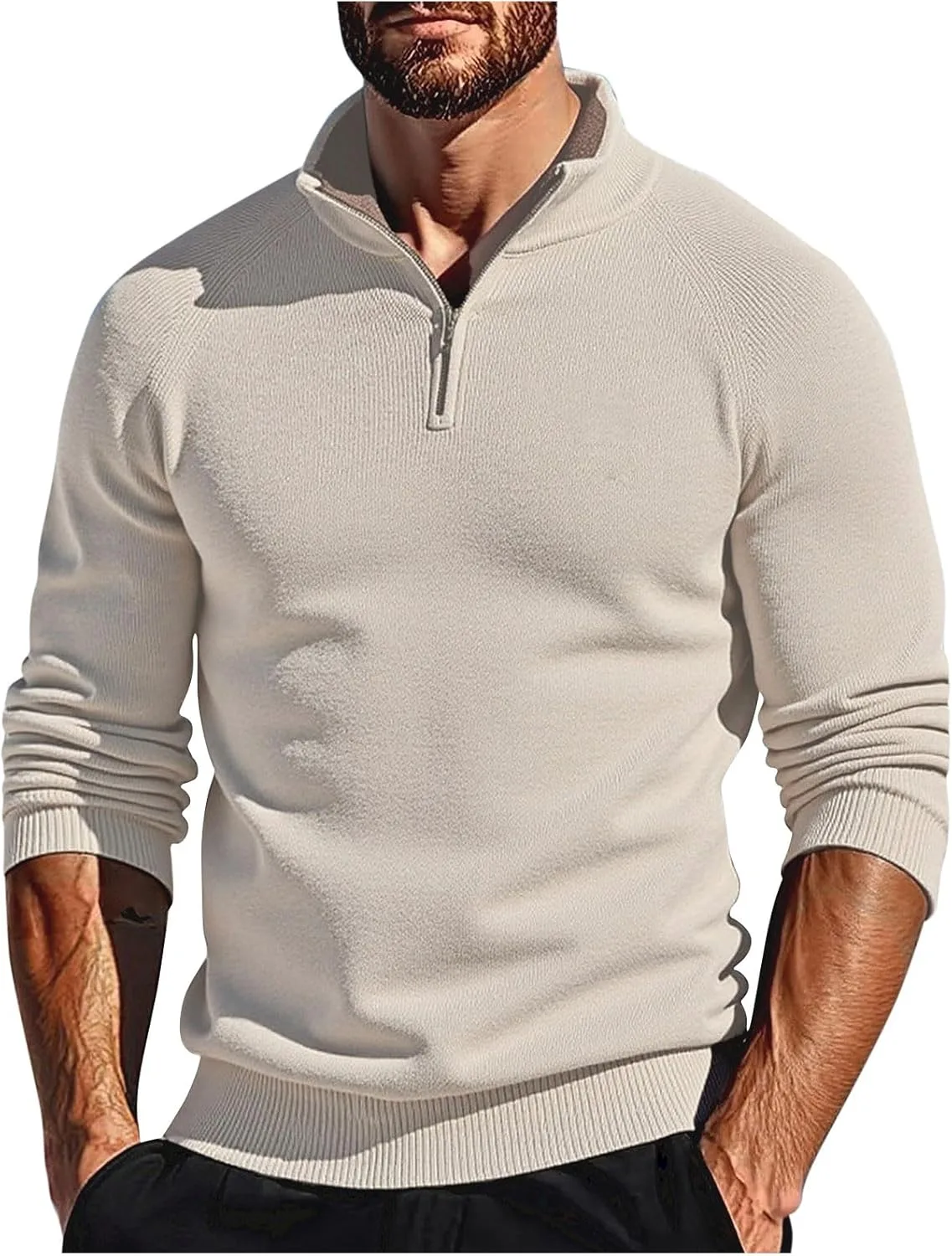 

Мужской свитер с воротником стойкой и молнией на четверть, стильный реглан, облегающий Cambkatl