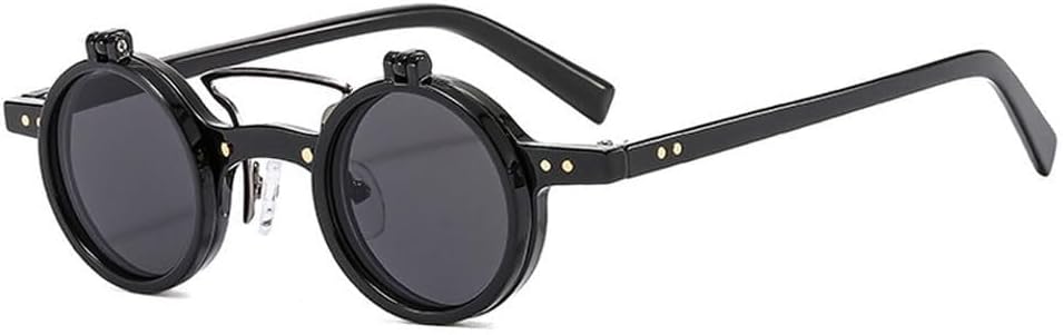 

Популярные модные маленькие круглые панк-солнцезащитные очки с двойной перемычкой для женщин, ретро-очки с откидными линзами, защита от УФ-излучения UV400, мужские солнцезащитные очки с заклепками LXLHWN, Black Grey