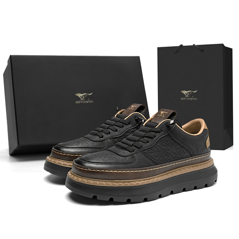 

SEPTWOLVES Мужские низкие скейтерские кеды черные, цвет Black (Standard Leather Shoe Size)