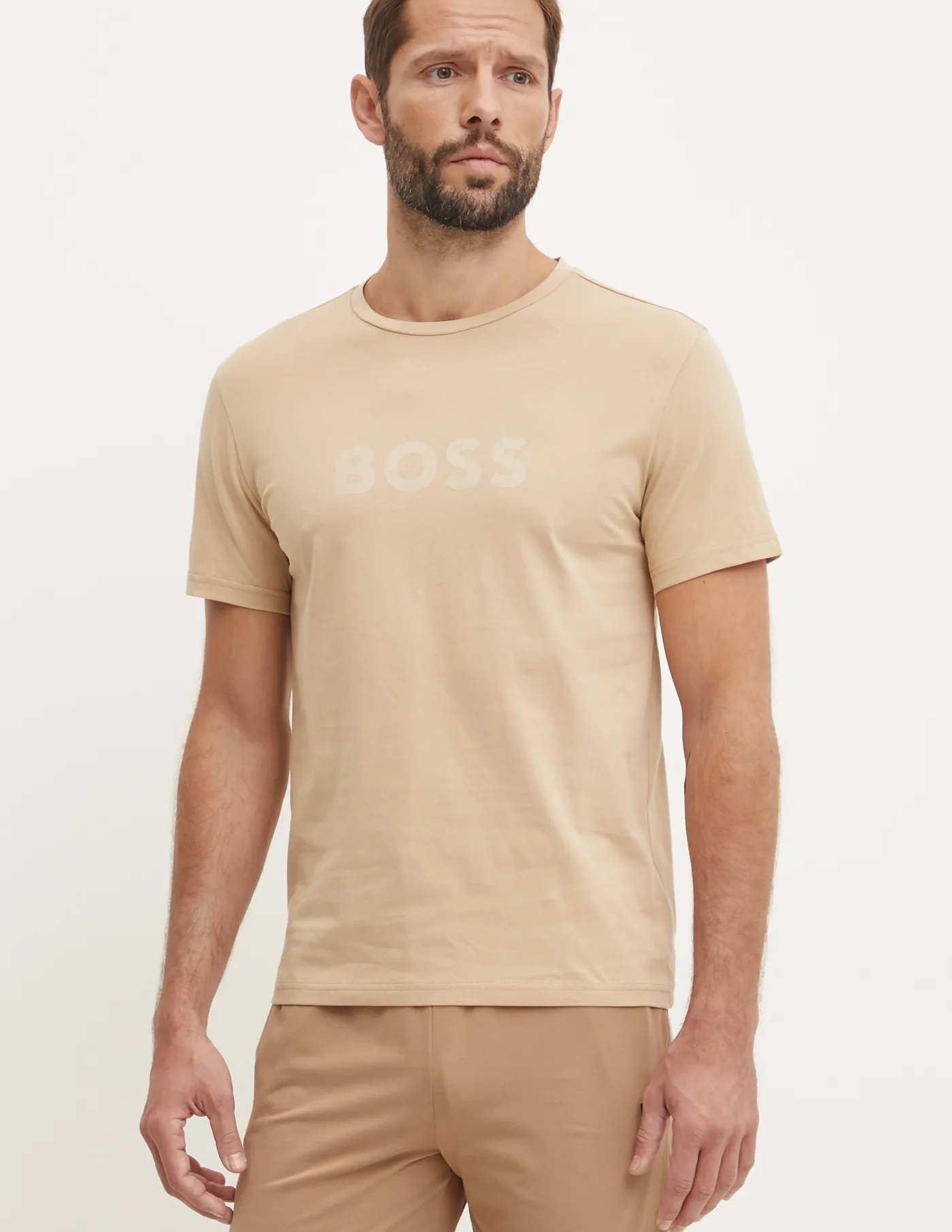

Хлопковая футболка BOSS, бежевый