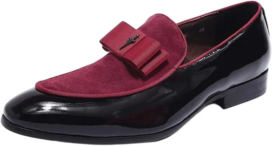 Лоферы кожаные с замшей Men All Season Loafer Shoes Patent Leather with Suede Slip On Party Wedding Banquet Dress Footwear, красный
