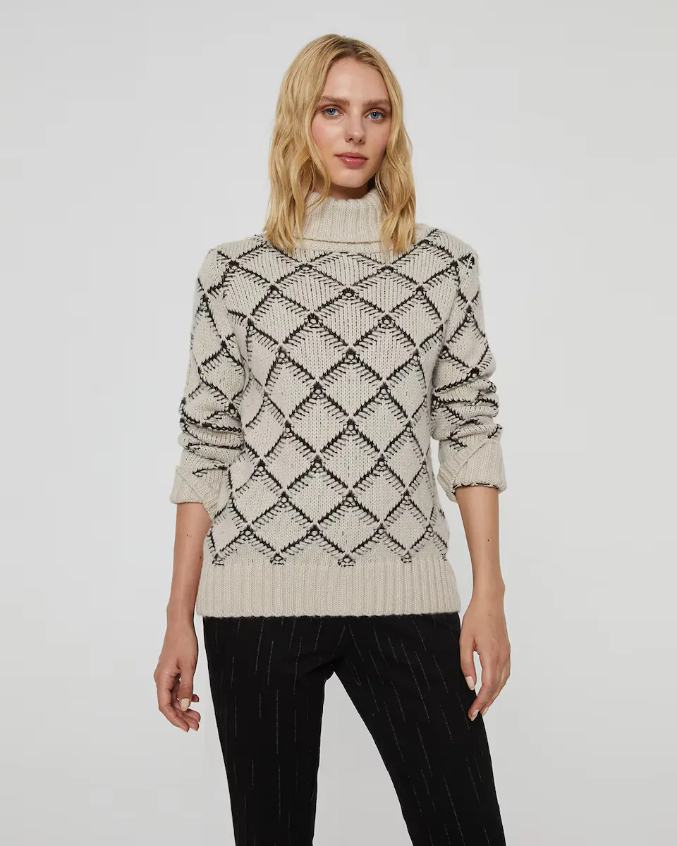 

Женский двухцветный свитер с высоким воротником и длинными рукавами Paz Torras, цвет Crudo
