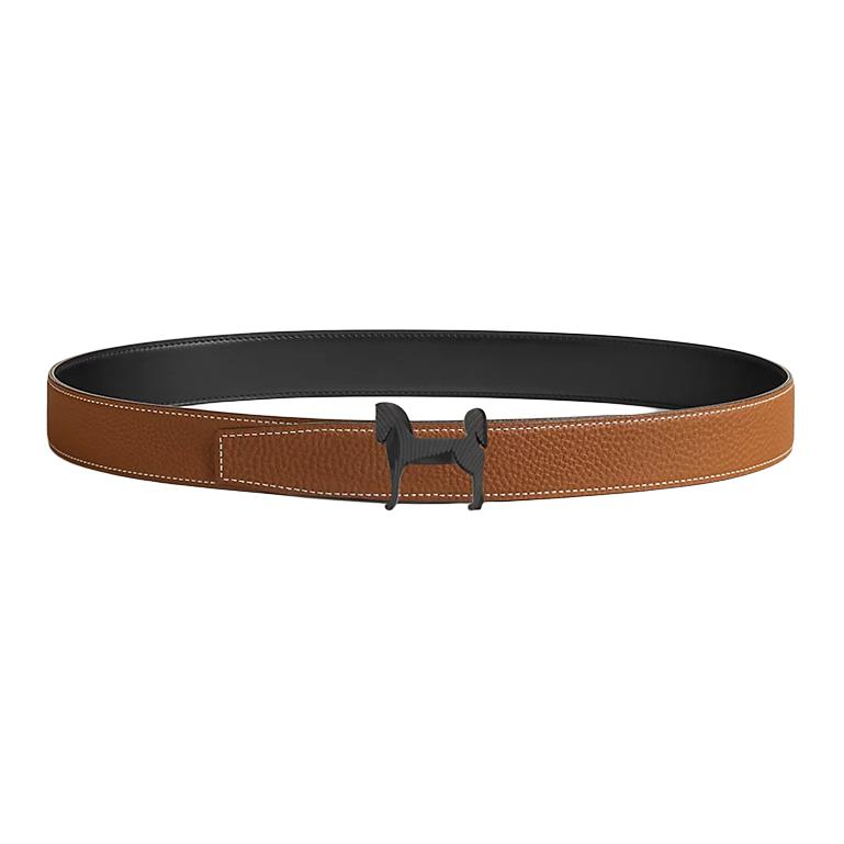 Ремень box135 и togo из телячьей кожи для мужчин black/gold ширина 3,2 см HERMES, черный/золотой — фото 3