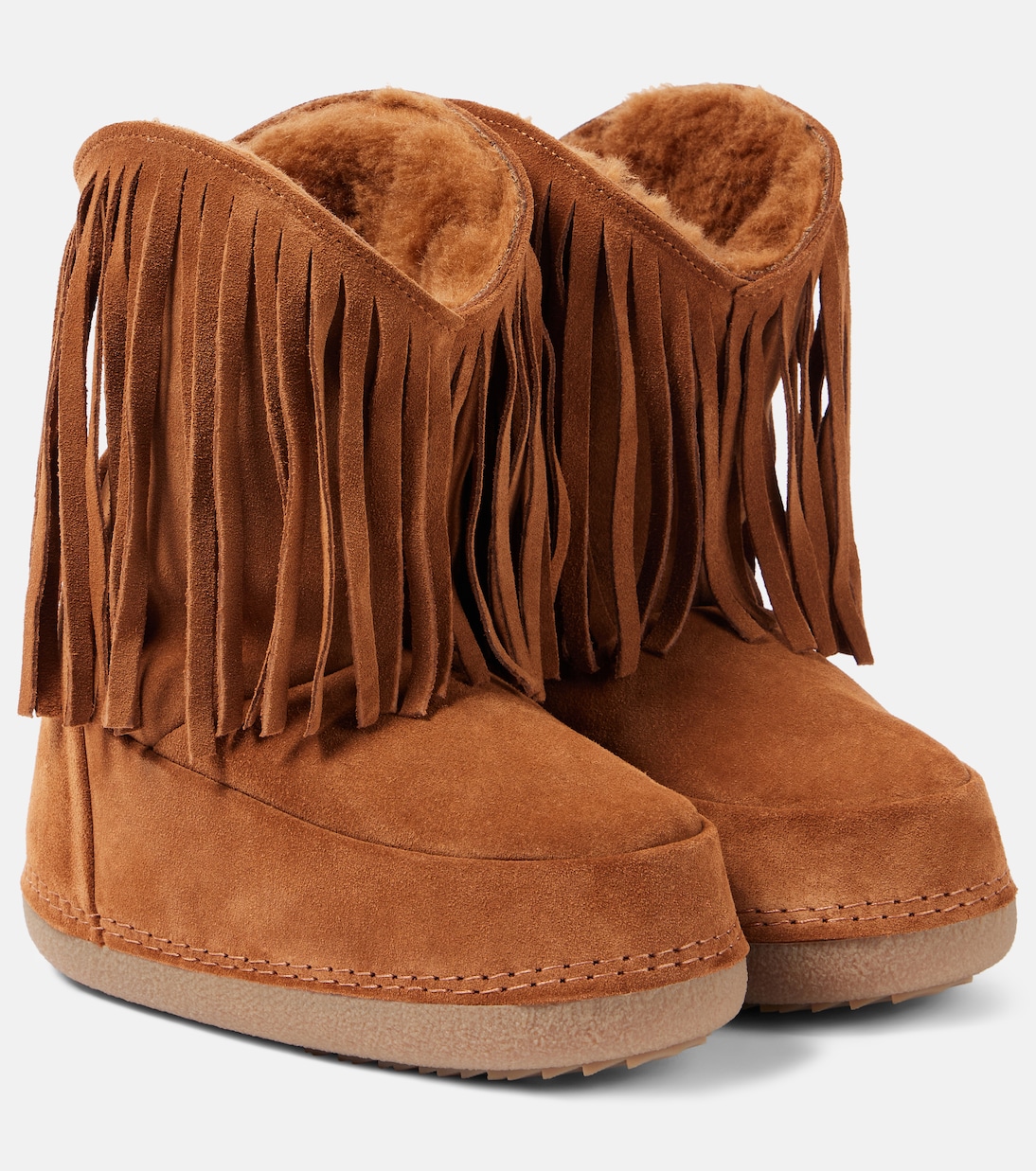 Женские зимние сапоги Inuikii Cowboy Fringes замшевые с бахромой, коричневый
