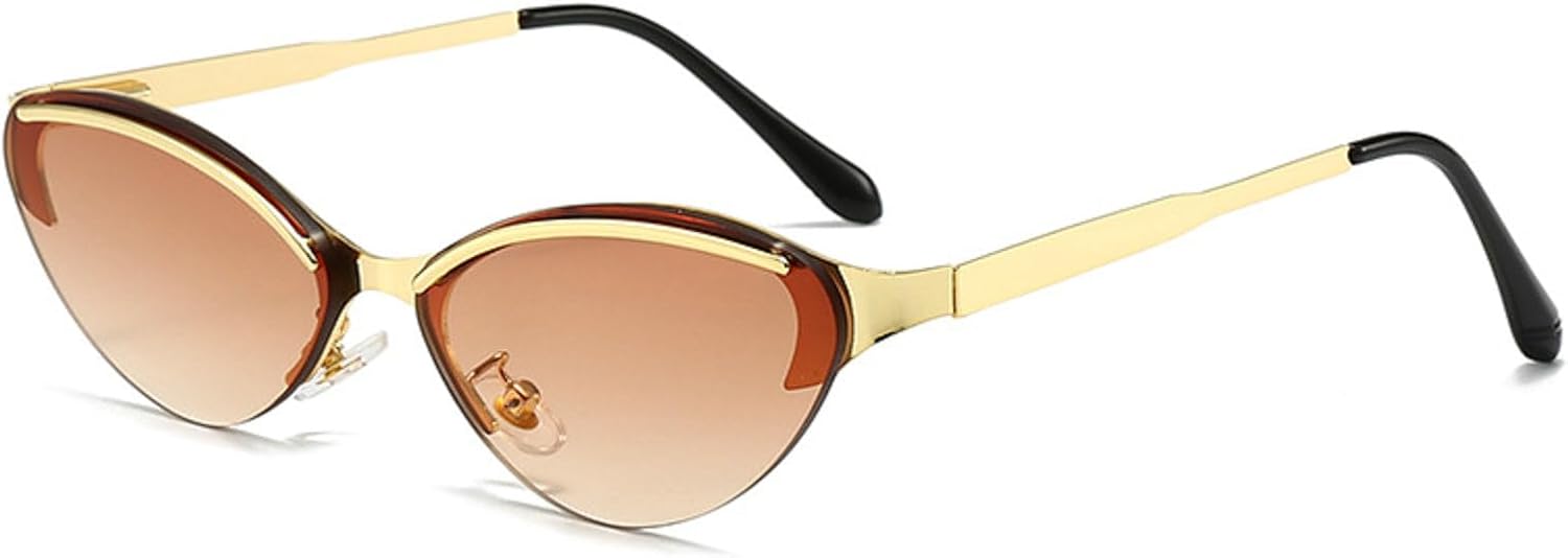 

Роскошные солнцезащитные очки «кошачий глаз» для женщин, модные, 2024 год, уникальные, маленькие, овальной формы, стильная металлическая оправа, треугольные очки, размер N45 mincl, Brown