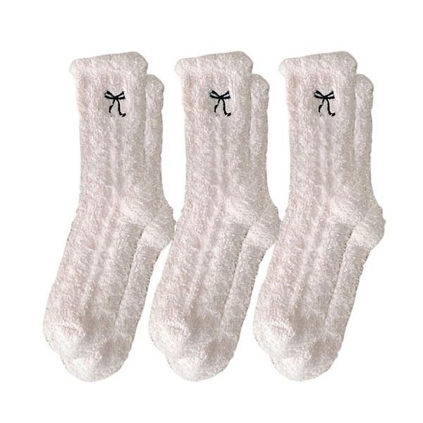

Женские носки Fuzzy Crew, 3 пары, с вышитым бантом и мягкой плюшевой текстурой Anna-Kaci, Pink