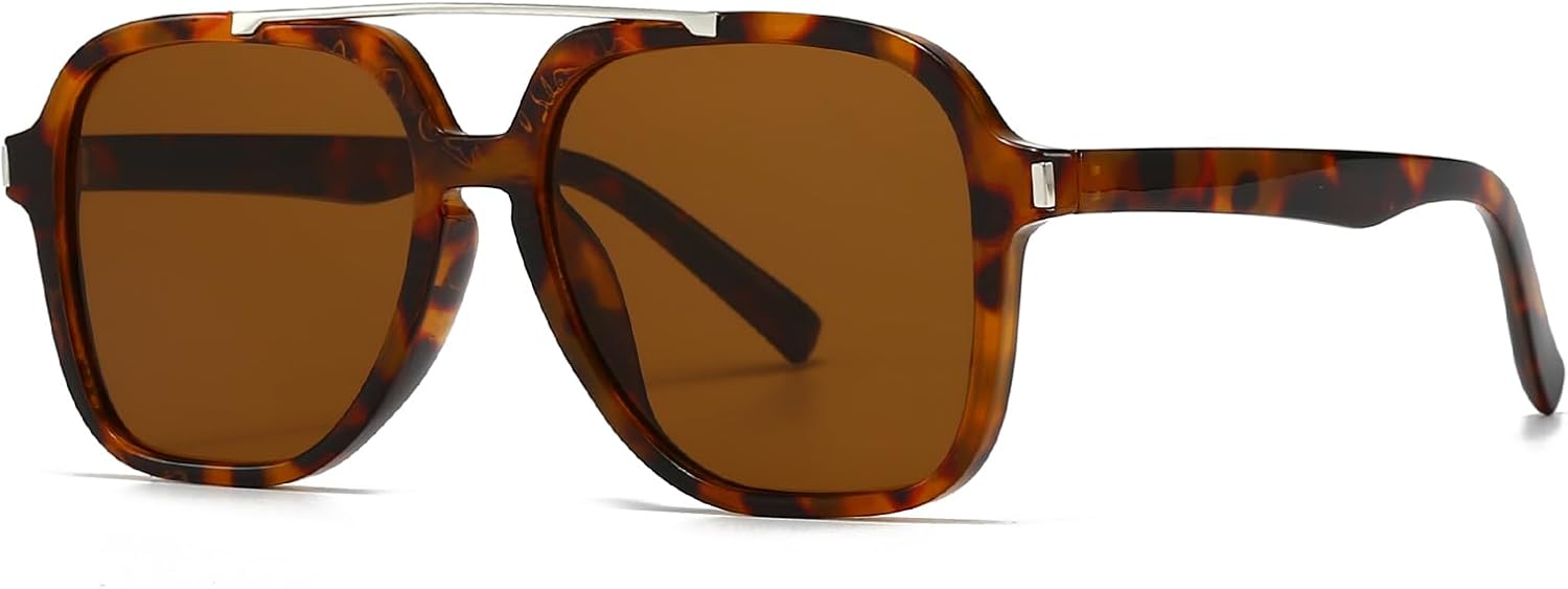 

Модные квадратные солнцезащитные очки-пилот YAMEIZE для женщин и мужчин в стиле ретро с двойной перемычкой и защитой от УФ-излучения UV400, винтажные, прямоугольные, для вождения, Leopard Brown