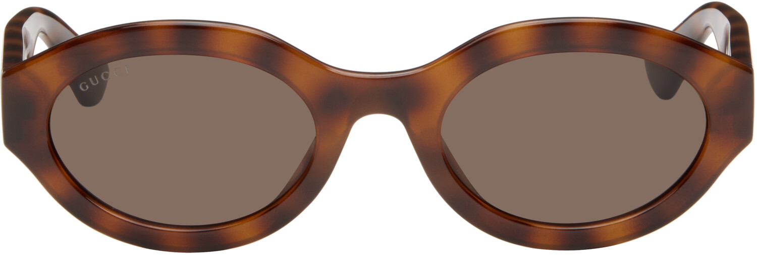 

Коричневые овальные солнцезащитные очки Gucci, Havana/Havana/Brown
