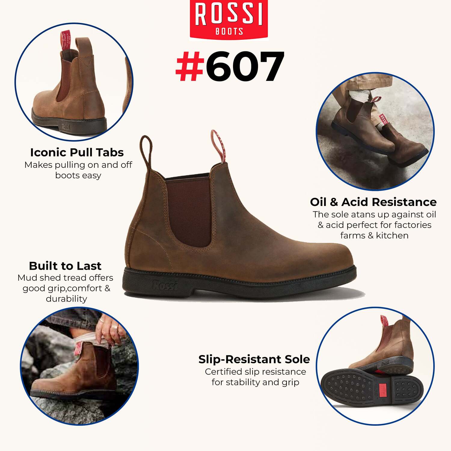 Rossi 607 Booma кожаные челси-ботфорты в деревенском коричневом цвете Rossi Boots — фото 2