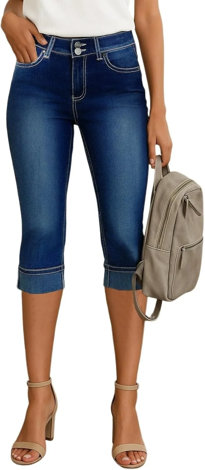 

Джинсовые капри для женщин с высокой талией и карманами