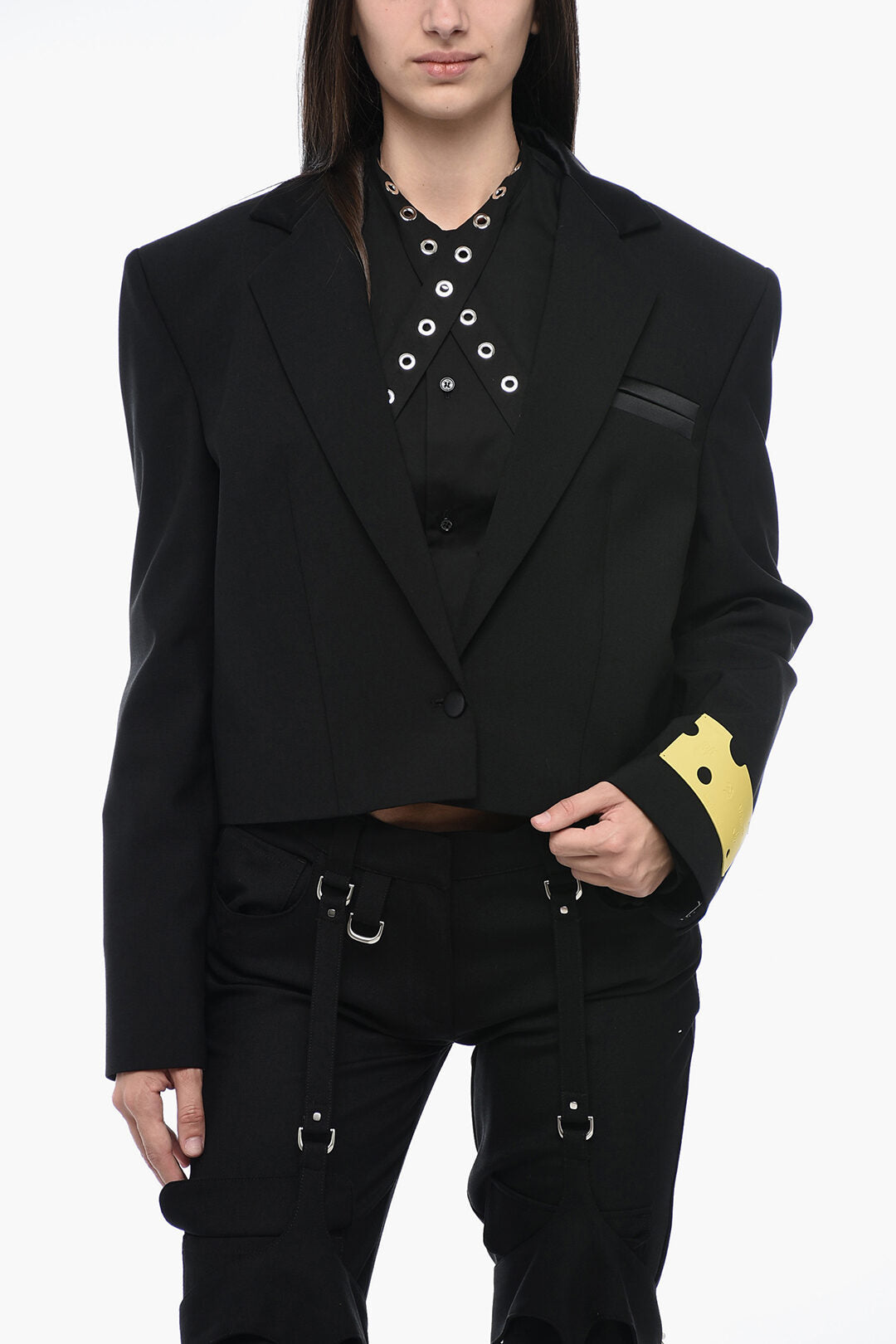 

Укороченный блейзер Off-White Seasonal с атласной отделкой, размер 36, итальянский