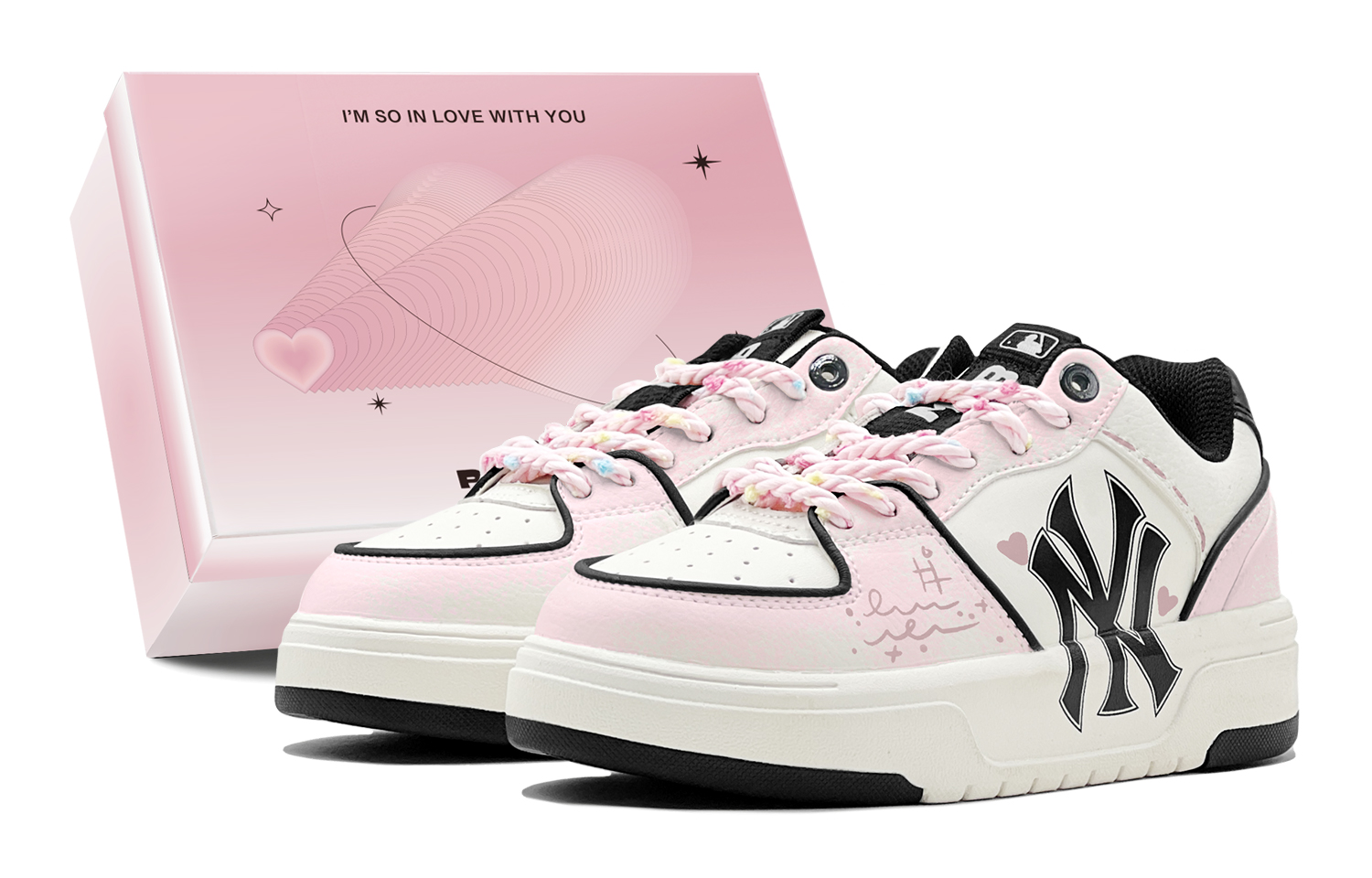 

MLB Chunky Liner Romantic Treat, пара, Rainbow Candy Beans, декор в виде сердца, граффити, элегантные удобные низкие кеды