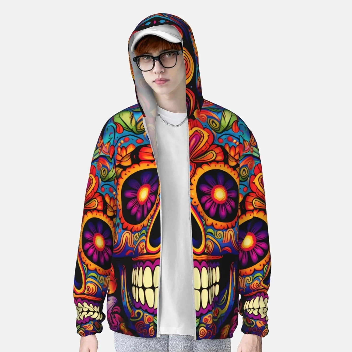 Толстовка с капюшоном Skull Dead для защиты от солнца, с длинным рукавом, легкая спортивная, на молнии — фото 2