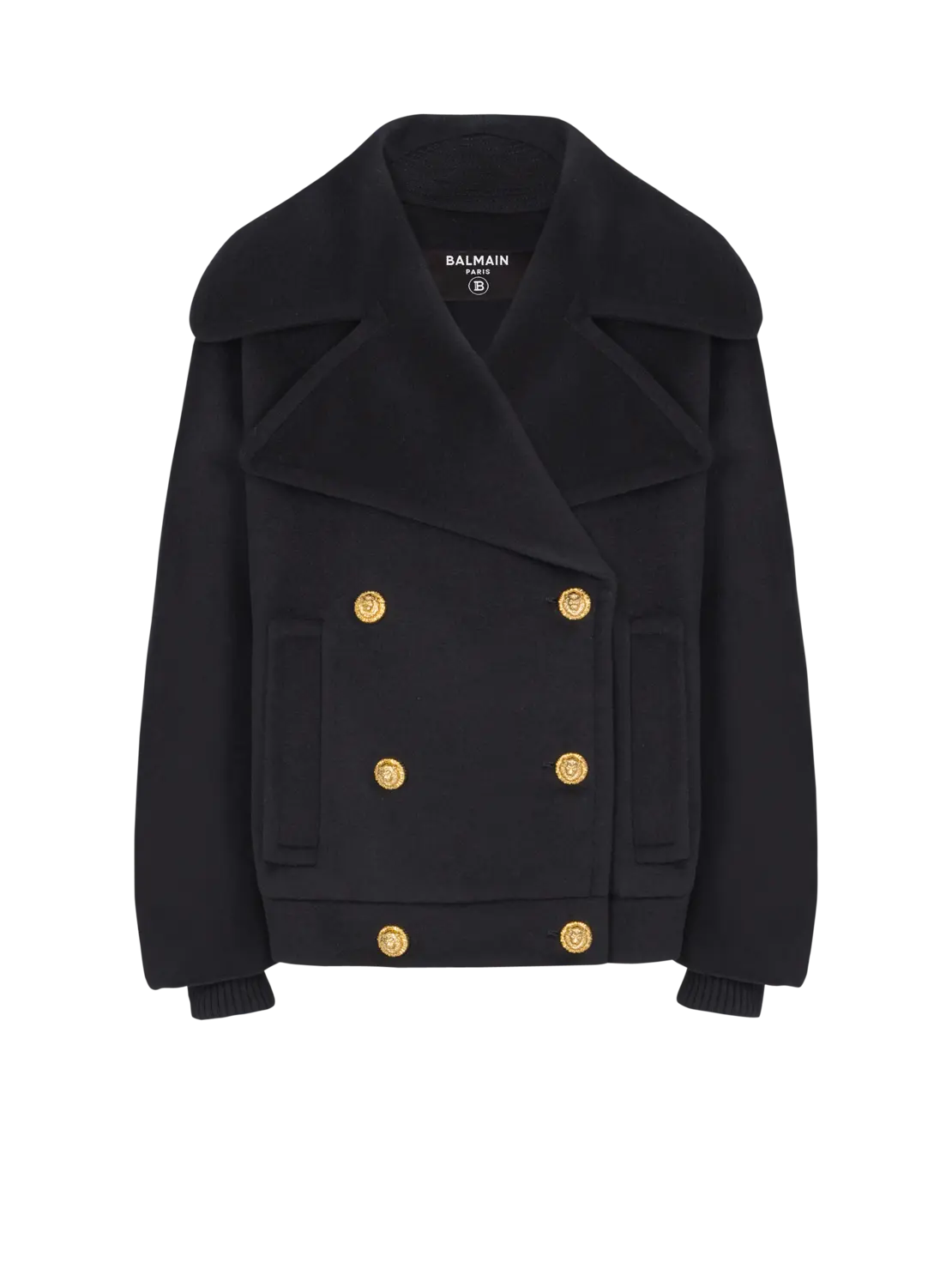 

Шерстяное двубортное пальто с четырьмя пуговицами Balmain, белый/черный