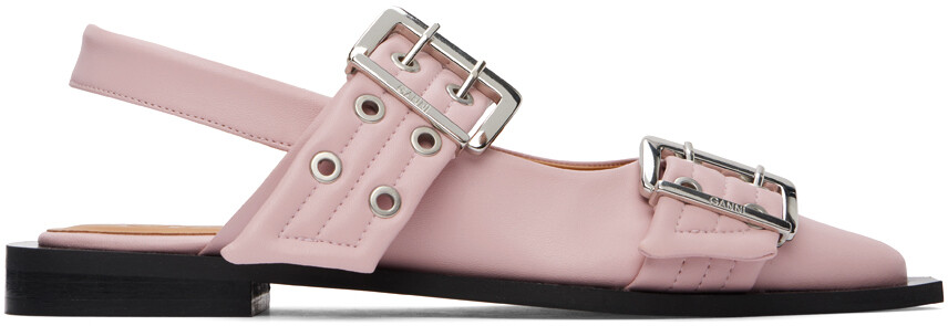 Розовые женские балетки с пряжкой GANNI, Chalk pink