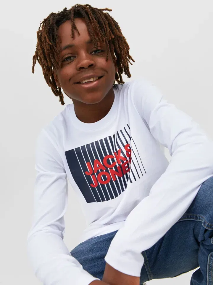 Лонгслив с принтом, JACK & JONES Junior, белый — фото 2
