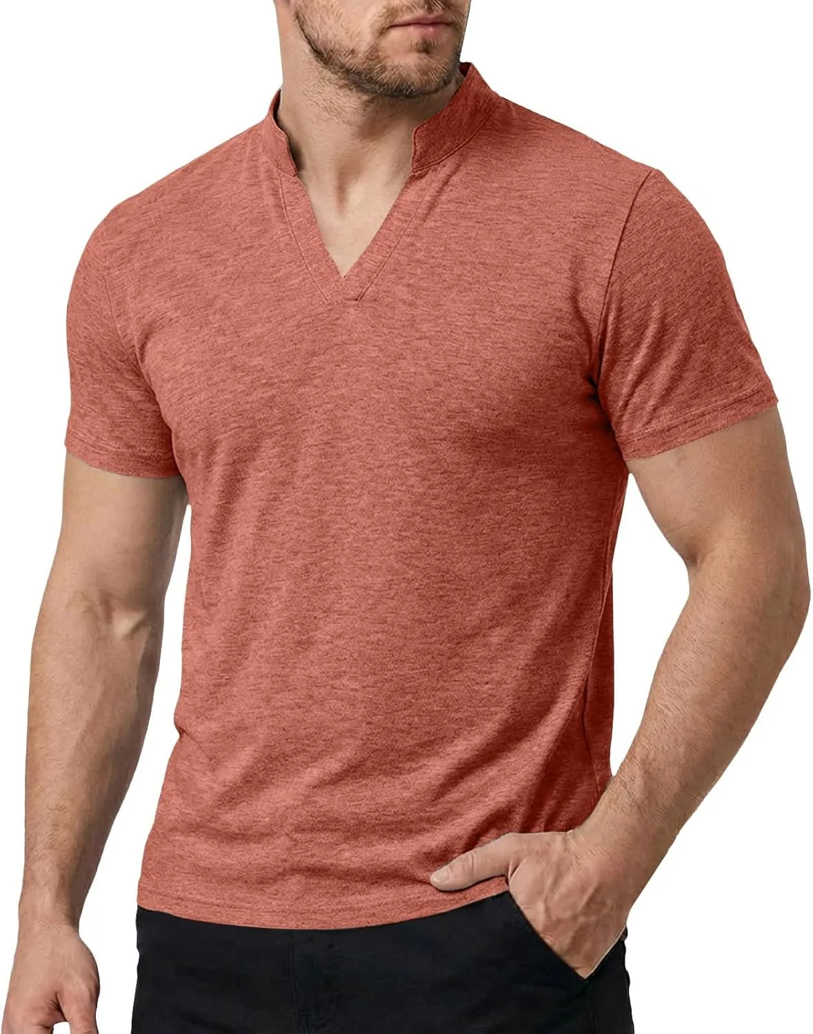 

Мужская хлопковая футболка-хенли с коротким рукавом и v-образным вырезом