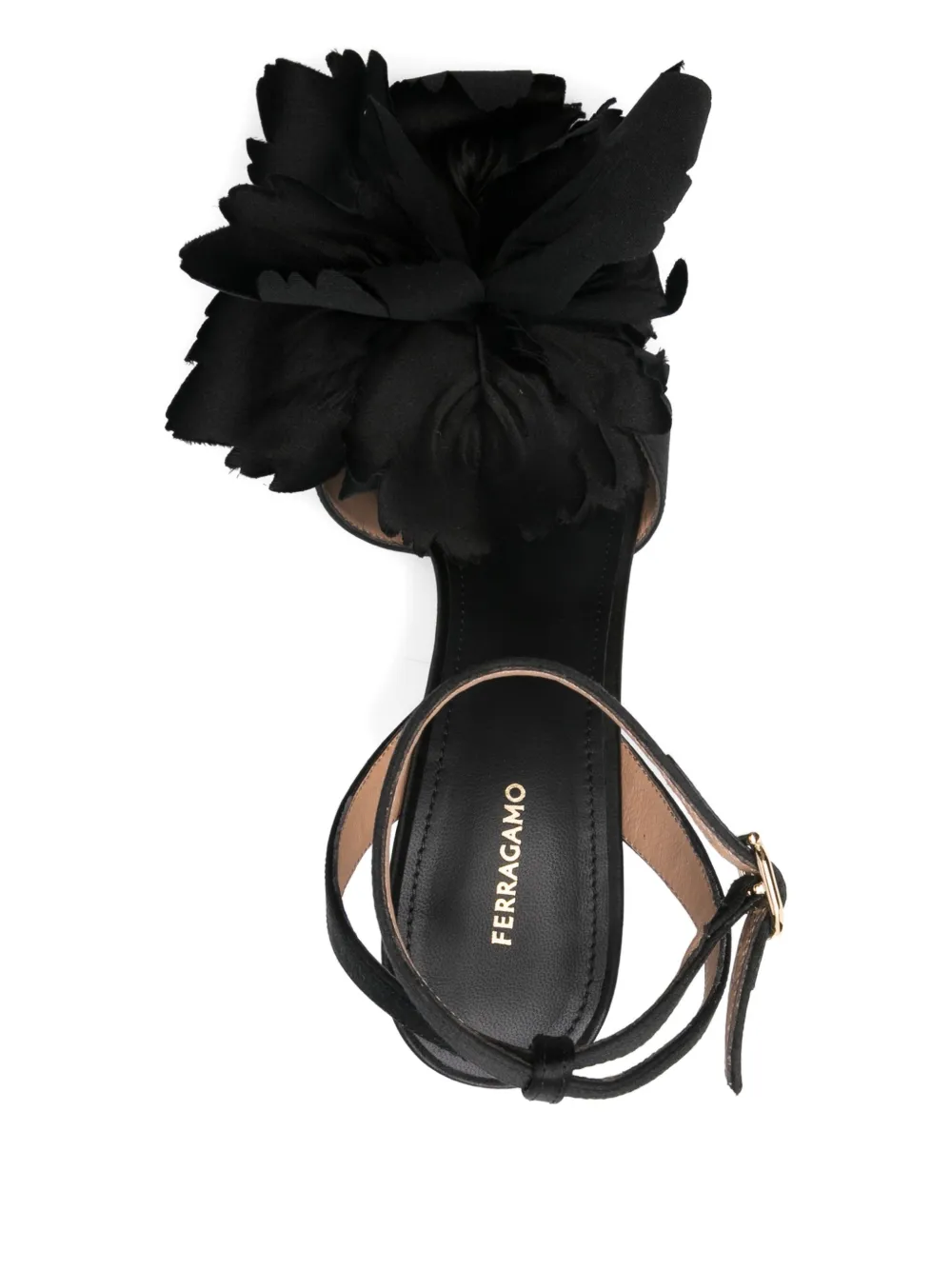 Босоножки на высоком каблуке FERRAGAMO GHILLY 95 T из кожи и ткани с цветочным декором Ferragamo, черный — фото 4