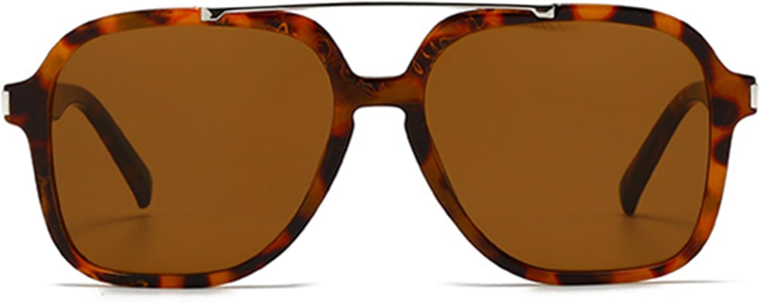 

bullabulling Модные солнцезащитные очки-пилот для женщин и мужчин в стиле ретро 70-х годов с двойной перемычкой, квадратные солнцезащитные очки, легкие солнцезащитные очки, Leopard