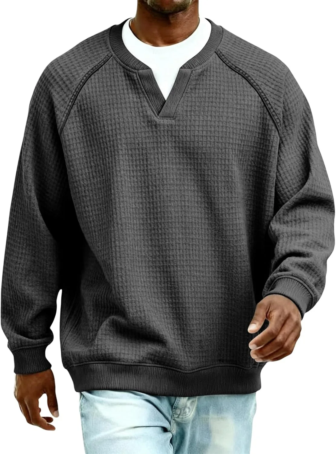 Мужская футболка-поло Waffle Knit, длинный рукав, S-4XL — фото 3