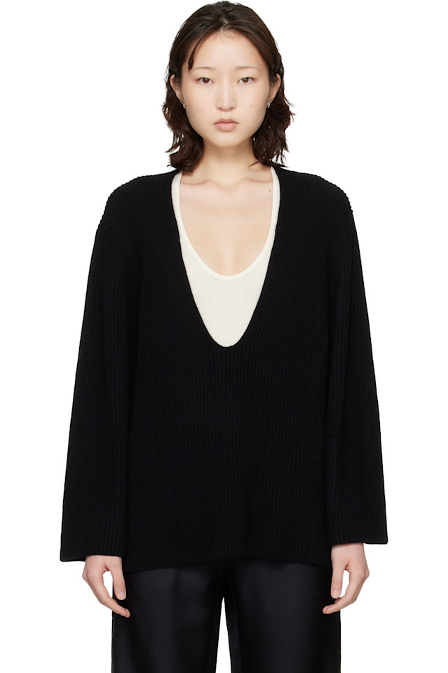 

Кашемировый свитер Gabe с U-образным вырезом и ребристой текстурой Loulou De Saison, черный