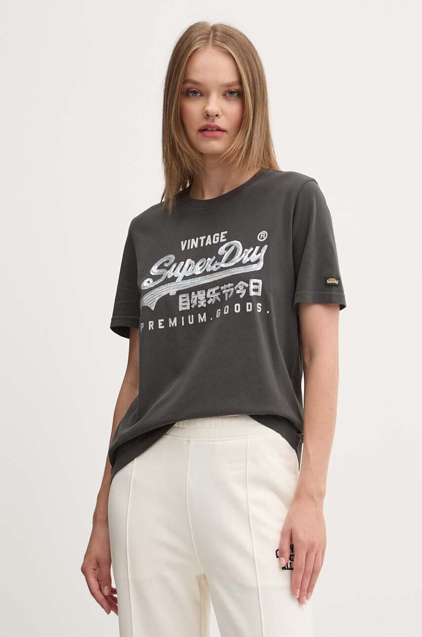 

Хлопковая футболка Superdry, серый