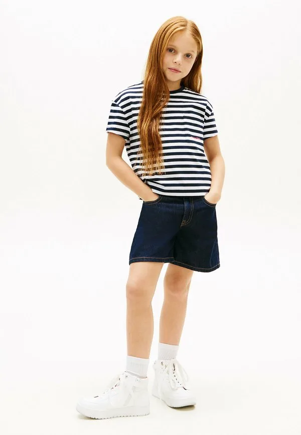 Футболка с вышитым логотипом в полоску и свободным принтом Tommy Hilfiger, Dark Night Navy Stripes