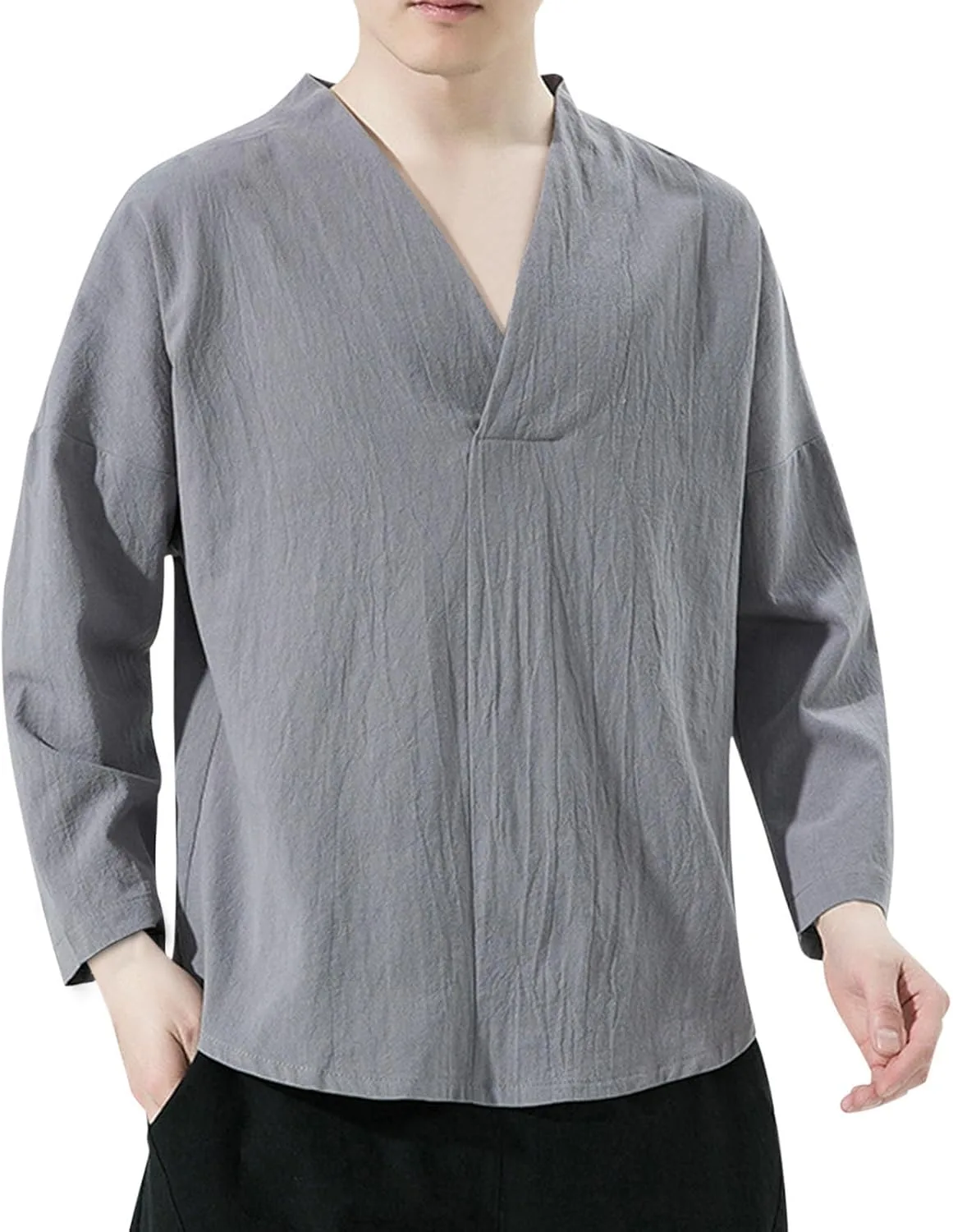 

Мужская футболка V-образным вырезом из льна, 3/4 рукава Xiaojmake