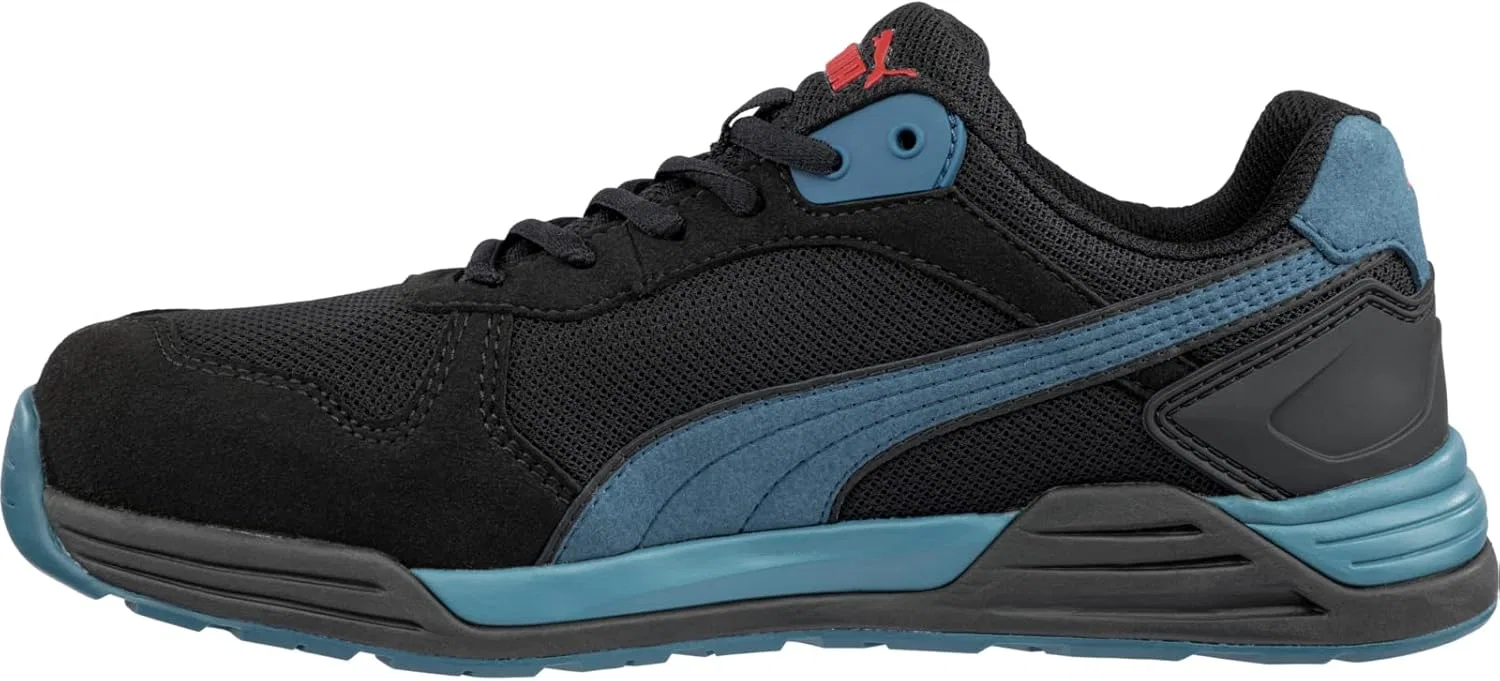 Защитные низкие рабочие ботинки PUMA Safety Frontside Low Work Shoe S1P ESD HRO SRC с защитным колпачком из стекловолокна, нескользящая поверхность, термостойкие, без металлических вставок, мужские, Black Blue — фото 4
