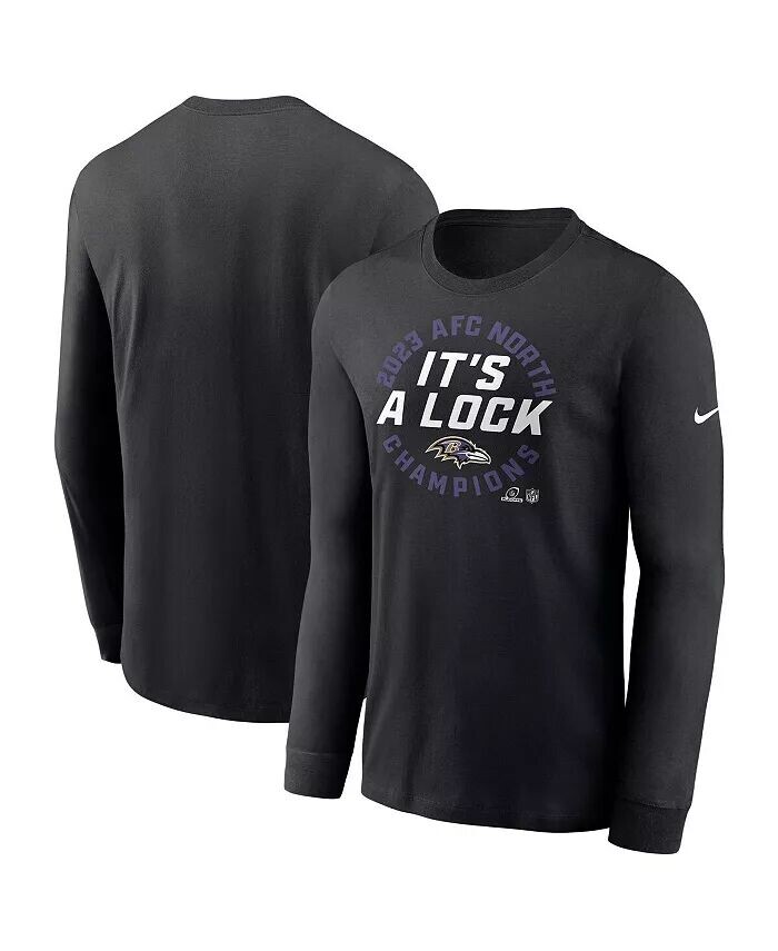 

Мужская черная футболка Baltimore Ravens 2023 AFC North Division Champions Locker Room Trophy Collection с длинным рукавом Nike