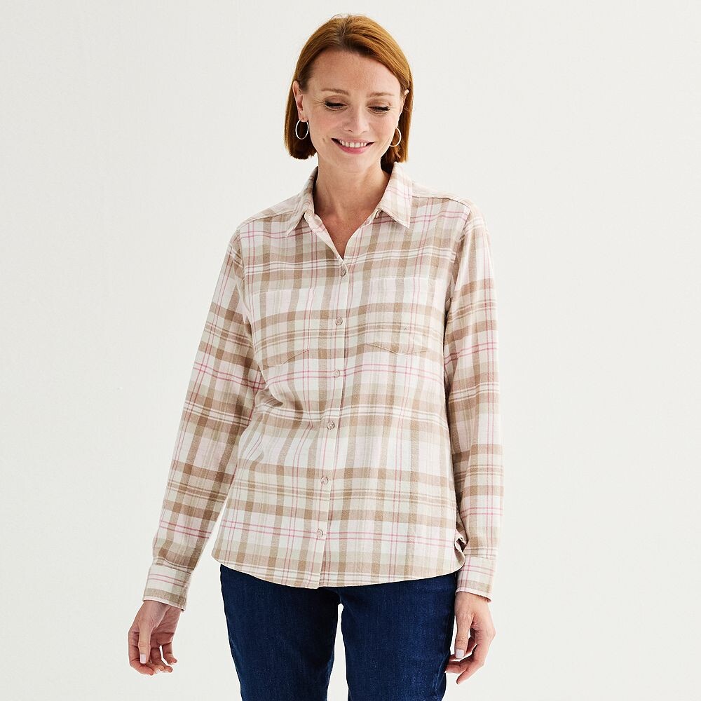 

Женская фланелевая рубашка в клетку Croft & Barrow Extra Soft, цвет Pink Color Plaid