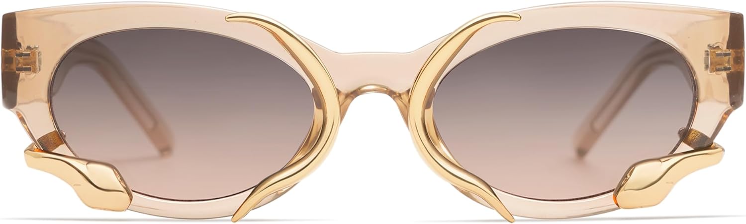 

Модные солнцезащитные очки для женщин и мужчин, винтажные, узкие, «кошачий глаз», с металлическим змеиным ремешком, аксессуары в стиле Y2k AP3621 Appassal, D13 Transparent Brown/Grey Brown(gold Snake)