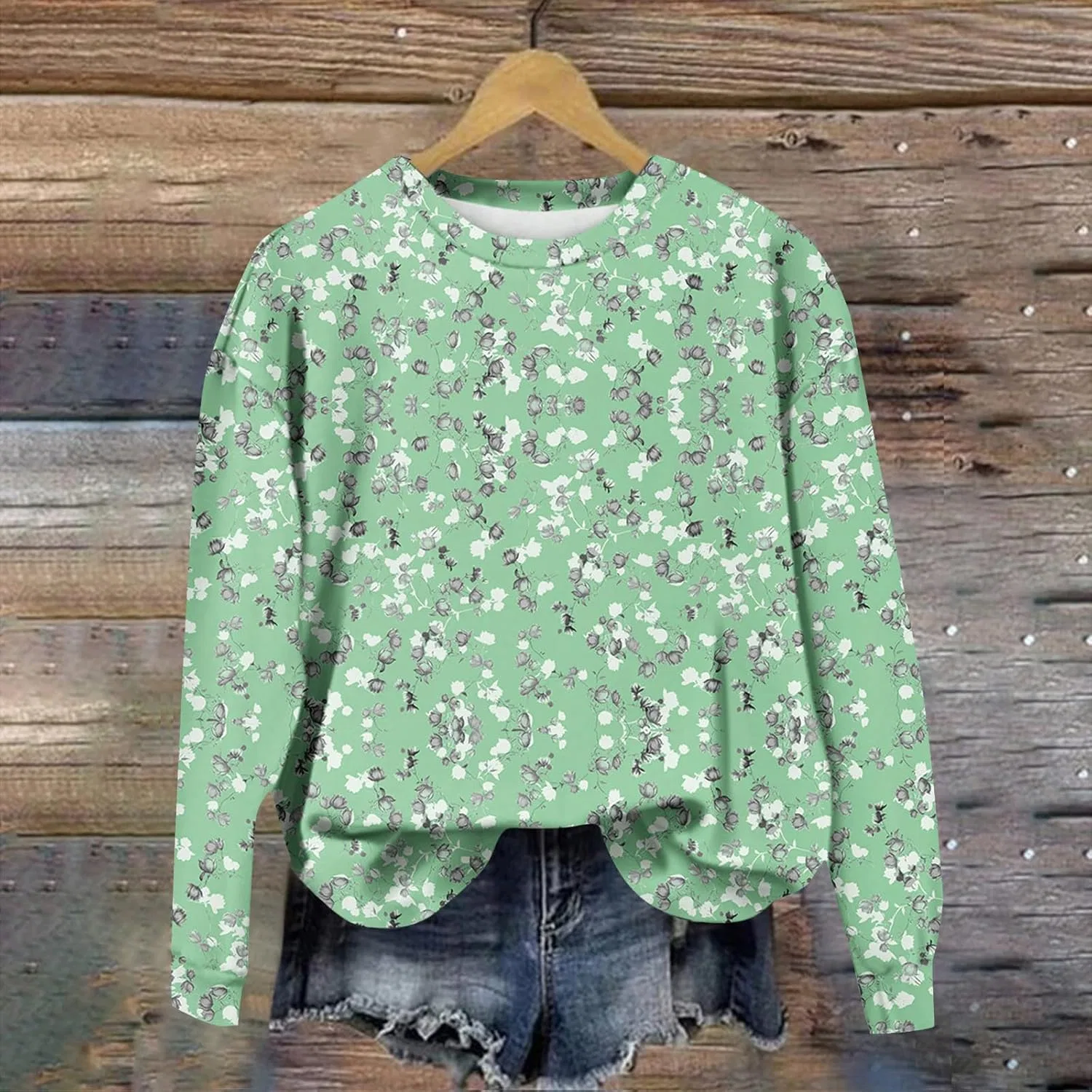 Свитшот женский оверсайз с круглым вырезом, Mint Green — фото 2