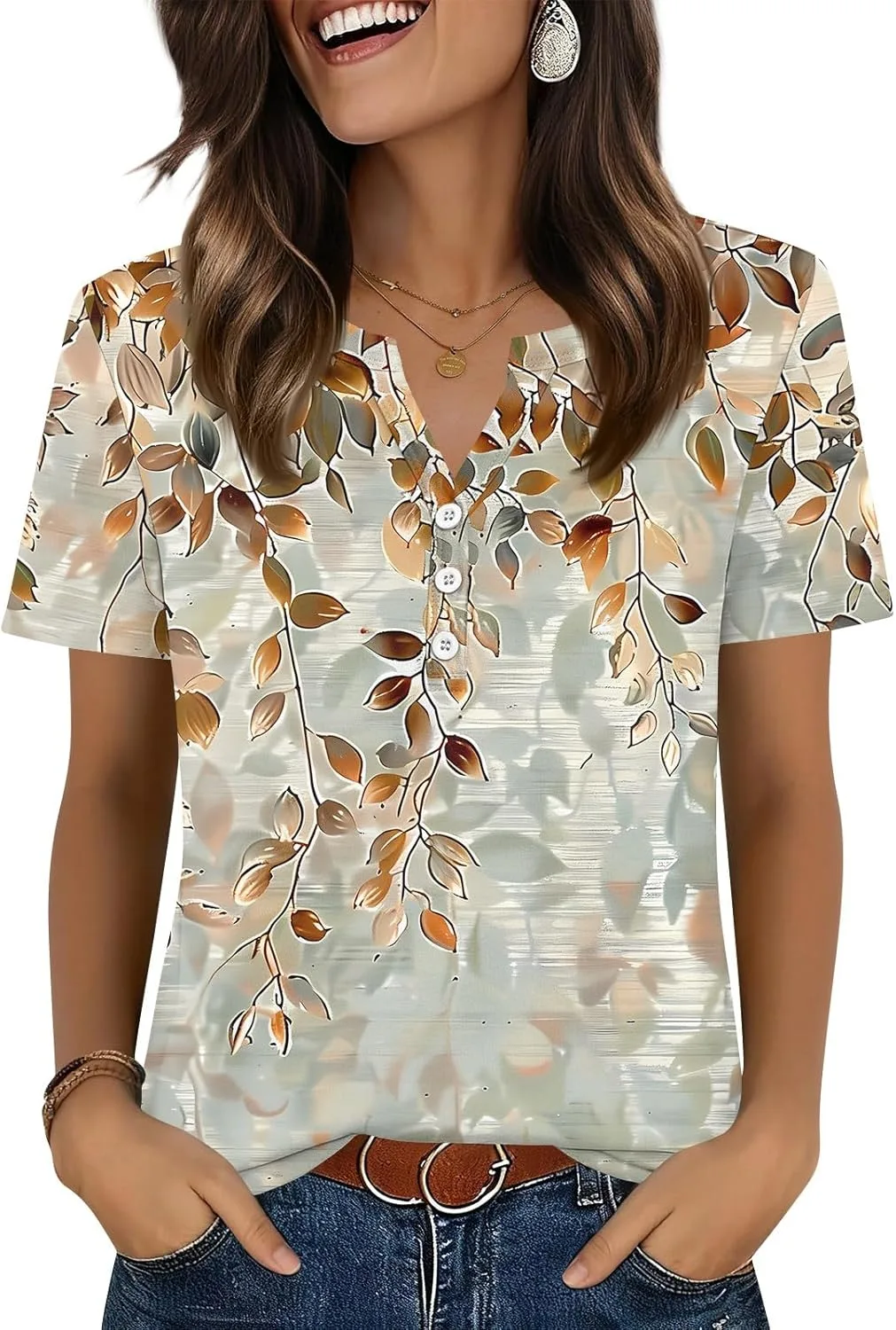 

Женская блузка с V-образным вырезом и цветочным принтом AMXYFBK