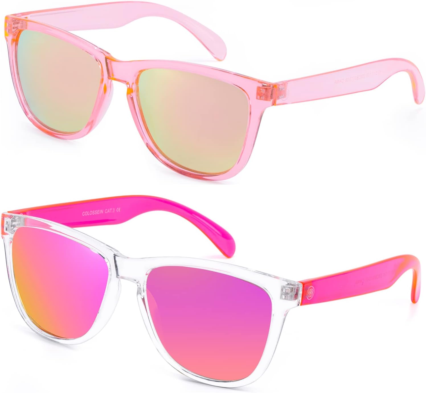 

Женские солнцезащитные очки COLOSSEIN, классическая квадратная оправа, зеркальные линзы UV400, подходят для пляжа, отдыха и вождения, A6 - Pink + Light Orange - Mirrored Lens