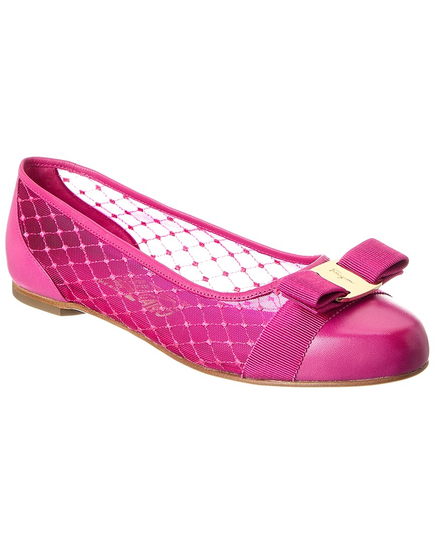 Ferragamo Varina балетки из кожи и сетки Salvatore Ferragamo, розовый