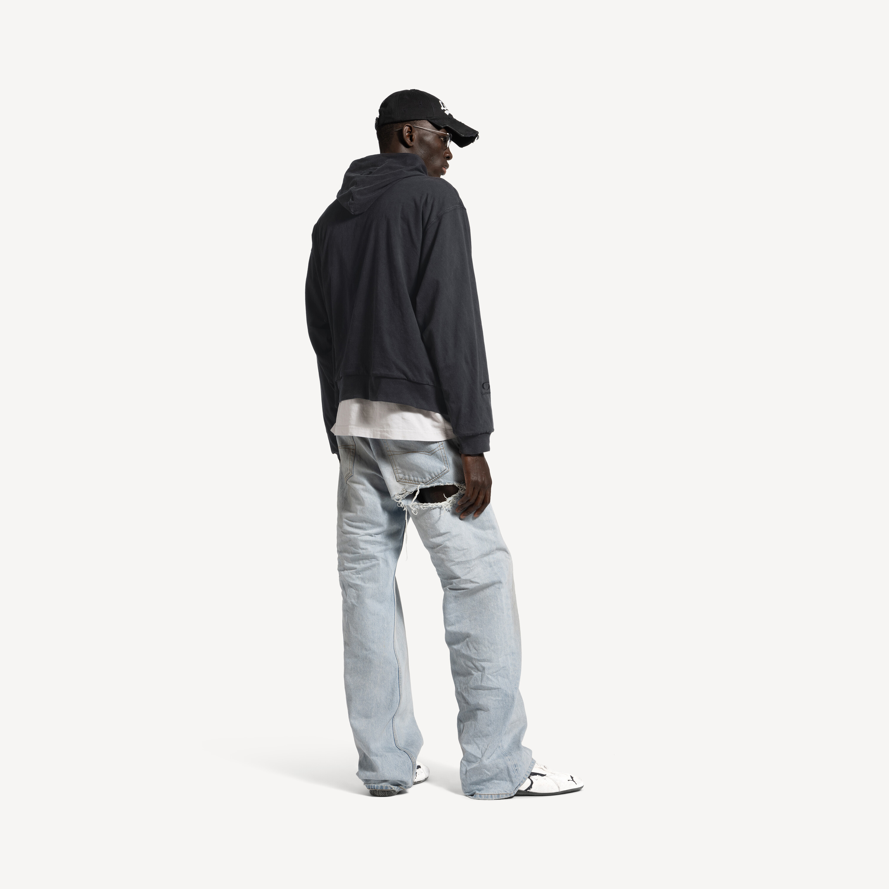 Мужское двустороннее худи на молнии balenciaga back в сером/выцветшем черном цвете BALENCIAGA, серый/выцветший черный — фото 4