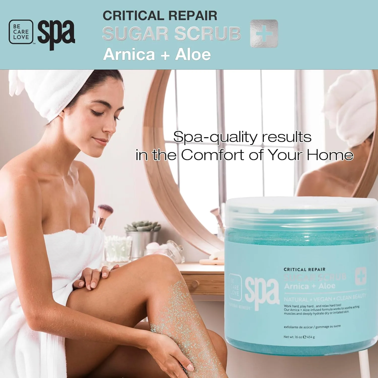 BCL Spa Critical Repair Sugar Scrub - Профессиональный отшелушивающий скраб для тела для сухой, огрубевшей кожи и мозолей с арникой и алоэ - Уход за собой для женщин и мужчин, Сделано в США, 450 мл 453.60 г (1 шт.), Olive — фото 4