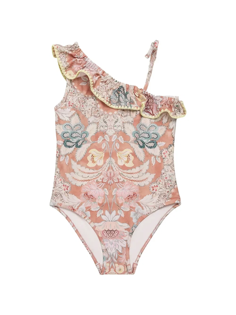 Купальник с оборками и цветочным принтом Zimmermann Kids, оранжевый